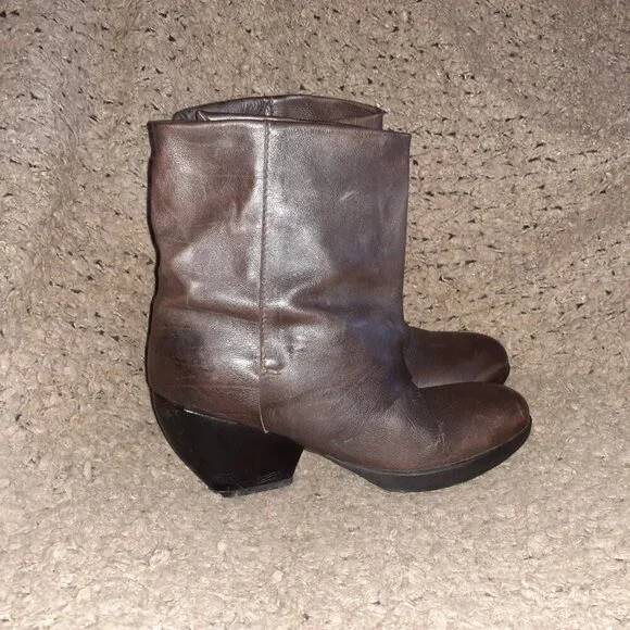 A.S. 98-AS 98-Brown/Black Leather-Moto Boots-Side Zip/Snap-Sz 38-Excellent - Picture 6 of 9